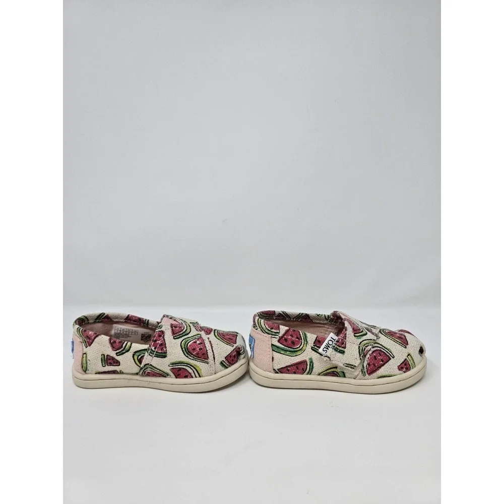 TOMS Tiny Kids Alpargata Shoes Watermelon Print Canvas Slip-On Size T5